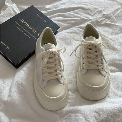 Flat White Sneakers Women's Sports Shoes Platform Vintage Casual Footwear Round Tennis Athletic Canvas Trainers White Sneakers Low Top Canvas Sneakers