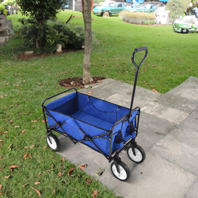 Folding Wagon Garden Shopping Beach Cart (Blue)