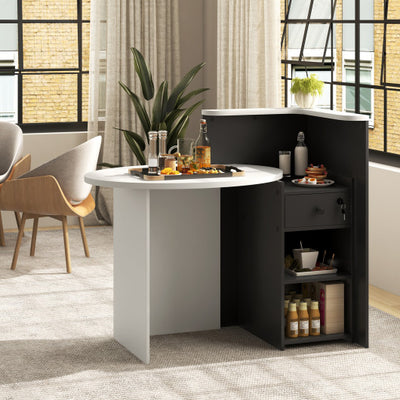 Front Reception Office Desk with Open Shelf and Drawer-Black & White