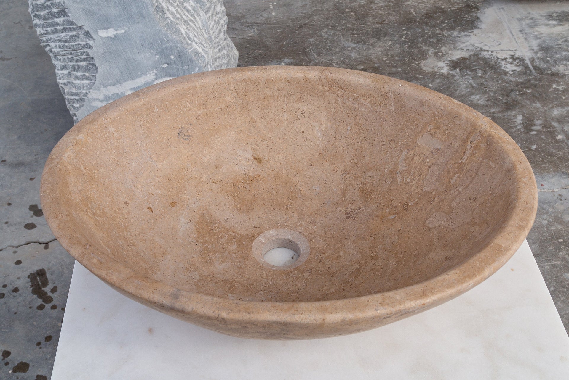 Karina Walnut Travertine Natural Stone Vessel Sink Honed and Filled (W)16
