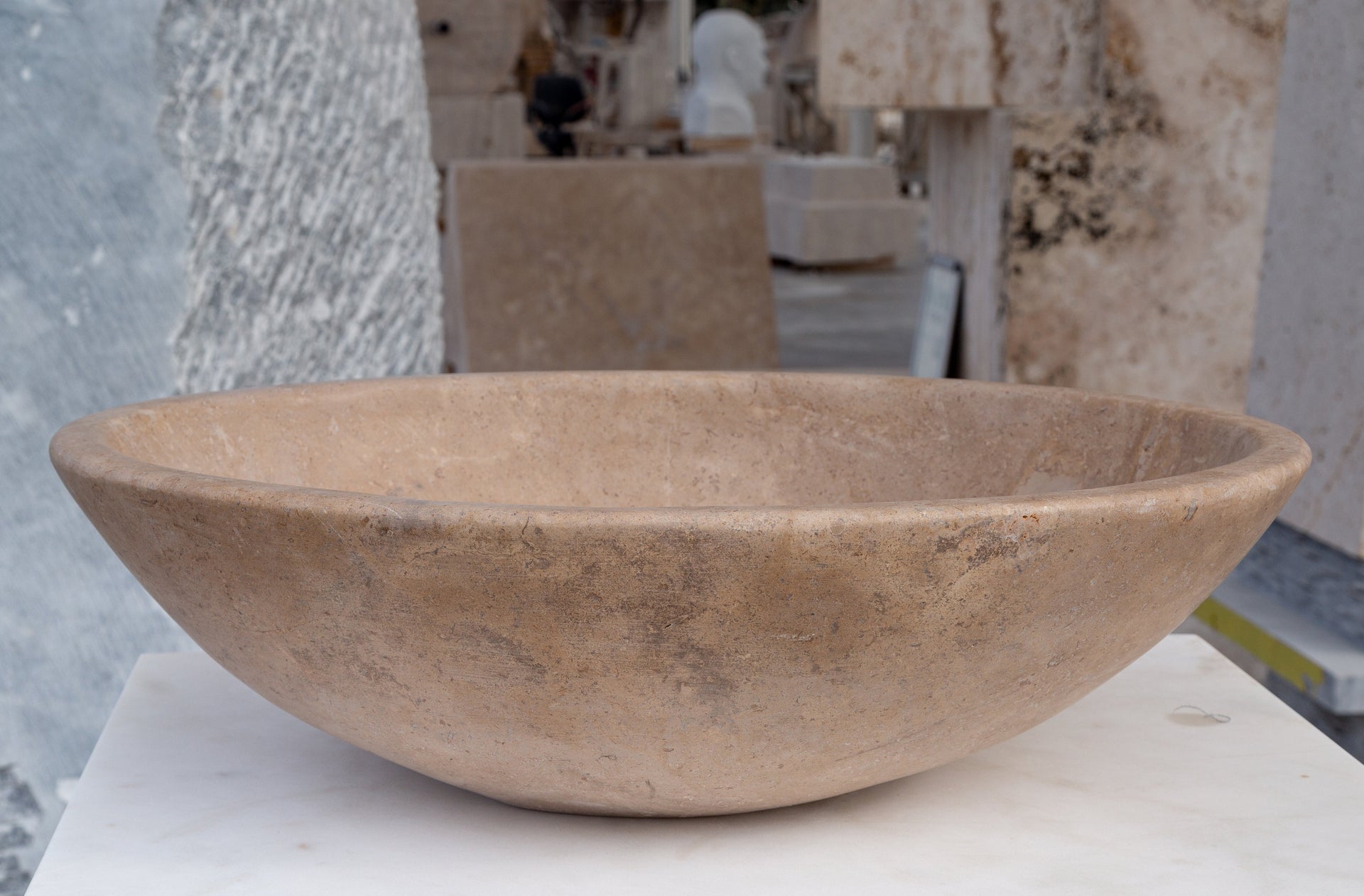 Karina Walnut Travertine Natural Stone Vessel Sink Honed and Filled (W)16