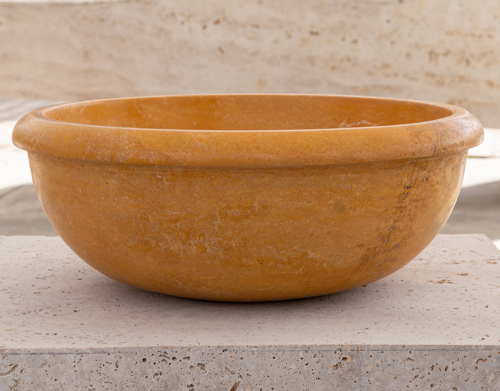 Natural Golden Sienna Natural Stone Vessel Sink Honed and Filled (D)16