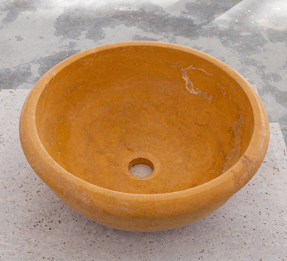 Natural Golden Sienna Natural Stone Vessel Sink Honed and Filled (D)16