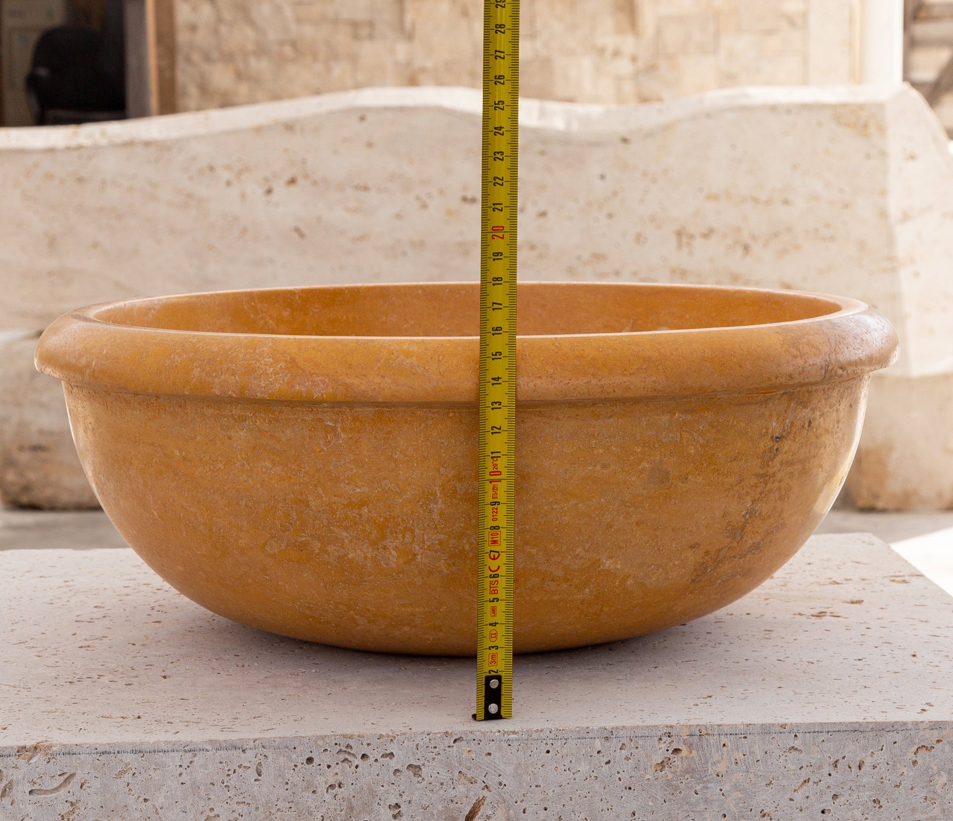 Natural Golden Sienna Natural Stone Vessel Sink Honed and Filled (D)16