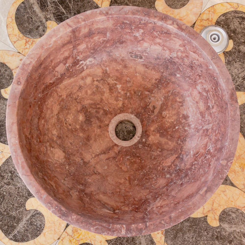Red Travertine Natural Stone Vessel Sink Honed/Matte (D)16