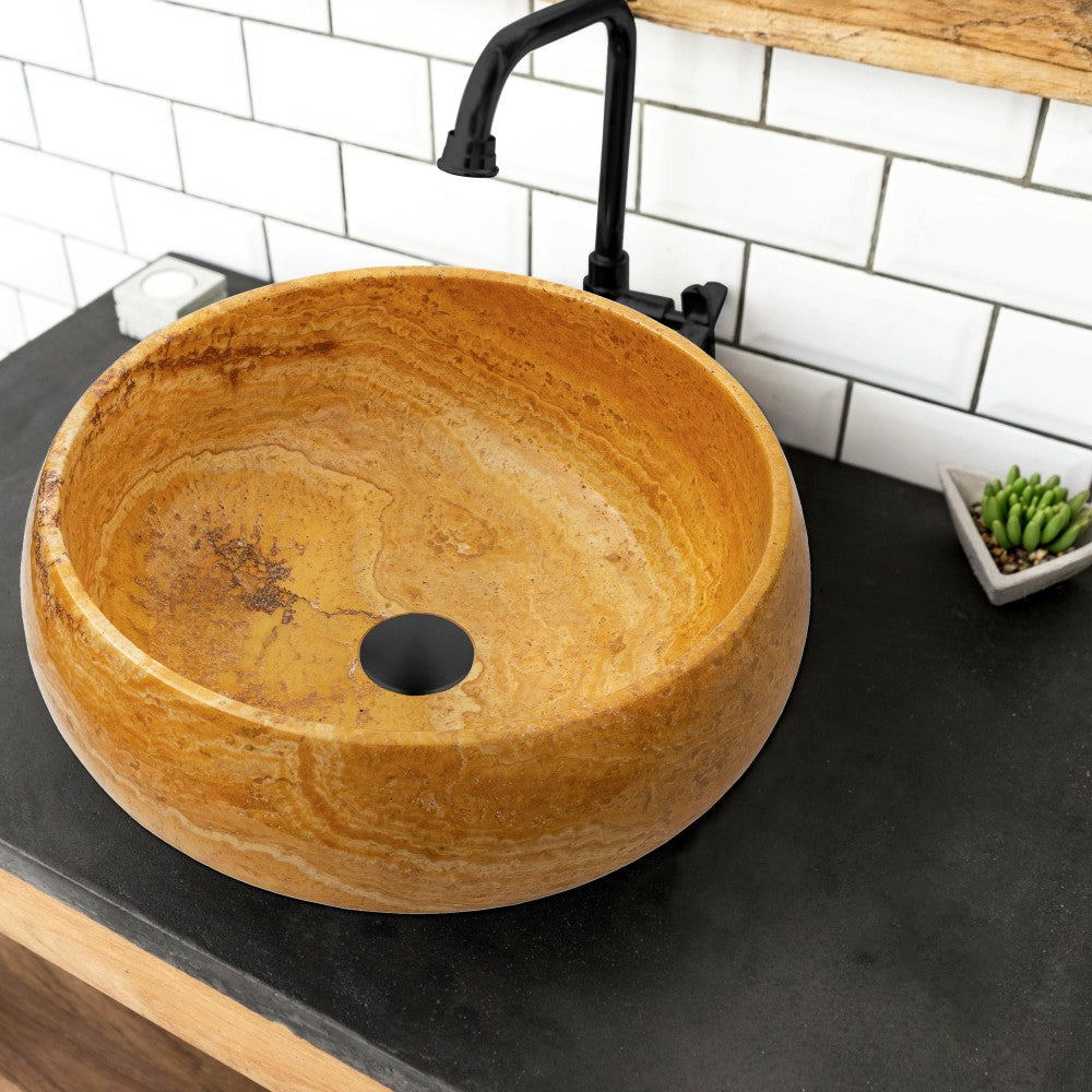 Golden Sienna Travertine Natural Stone Vessel Sink Filled and Polished (D)16