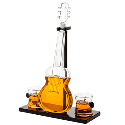 Guitar Whiskey & Wine Decanter & Mahogany Base - The Wine Savant 1000 ML Glass Decanter with 2 10oz Glasses 14