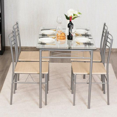 5 Pieces Dining Set Glass Table and 4 Chairs