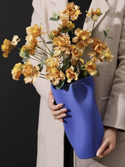 Handcrafted Modern Klein Blue Wavy Vase - Unique Dinner Party Decorative Centrepiece