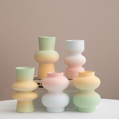 Handmade Ceramic Gradient Vase, Dopamine Geometric Matte Flower Vessels