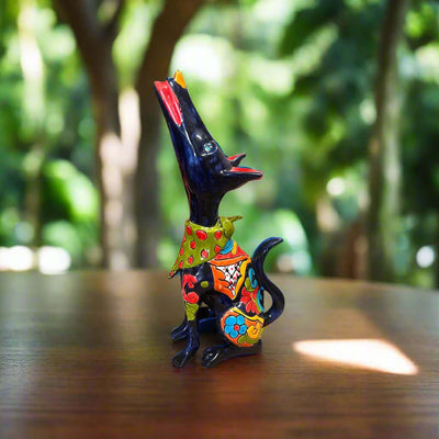 Talavera Howling Coyote Statue | Handmade Mexican Folk Art
