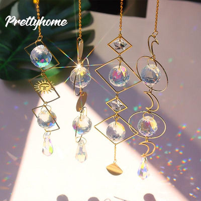 Hanging Sun Catcher Moon Light With Chain Pendant Ornament Crystal Balls Catcher Wind-chime Rainbow Maker Crystal Hanging Window Curtain Chandelier Outdoor Garden Home Decor Christmas Day Party Wedding Decoration