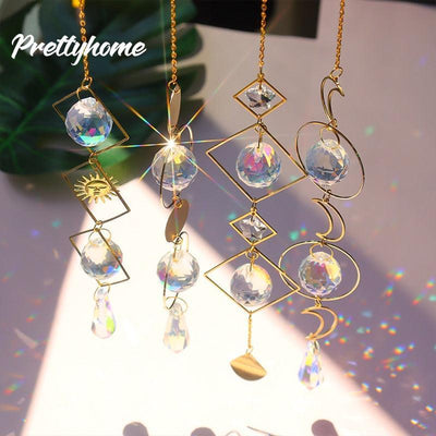 Hanging Sun Catcher Moon Light With Chain Pendant Ornament Crystal Balls Catcher Wind-chime Rainbow Maker Crystal Hanging Window Curtain Chandelier Outdoor Garden Home Decor Christmas Day Party Wedding Decoration
