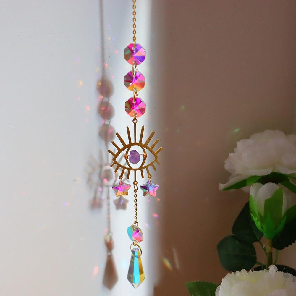 Hanging Sun Catcher Moon Light With Chain Pendant Ornament Crystal Balls Catcher Wind-chime Rainbow Maker Crystal Hanging Window Curtain Chandelier Outdoor Garden Home Decor Christmas Day Party Wedding Decoration