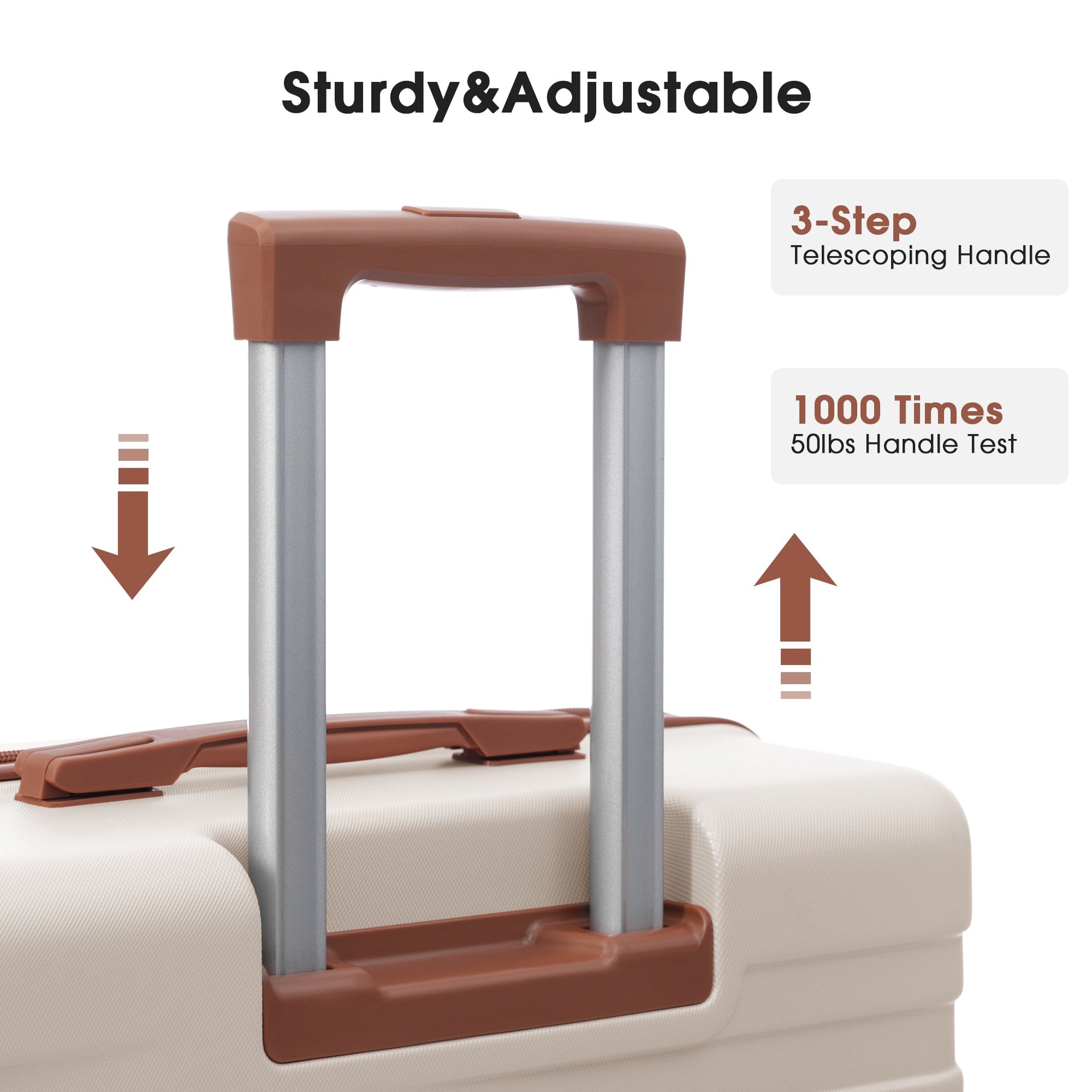 Hardshell Luggage Sets 3 Pcs Spinner Suitcase with TSA Lock Lightweight 20''24''28'' Brown+White + ABS