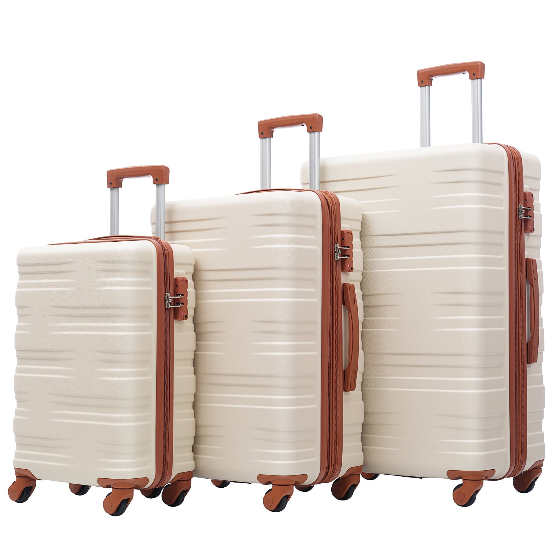 Hardshell Luggage Sets 3 Pcs Spinner Suitcase with TSA Lock Lightweight 20''24''28'' Brown+White + ABS