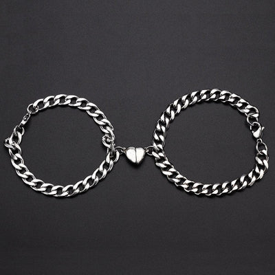 Heart Shaped Magnetic Stainless Steel Couple Bracelets Heart Charm Fashion Chain Bracelets Couples Matching Bracelets Promise Bracelet Stainless Steel Link Chain For Women Couples Love Bracelet