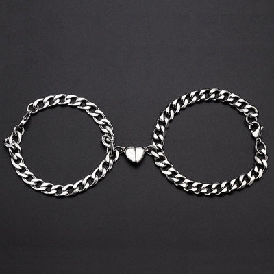 Heart Shaped Magnetic Stainless Steel Couple Bracelets Heart Charm Fashion Chain Bracelets Couples Matching Bracelets Promise Bracelet Stainless Steel Link Chain For Women Couples Love Bracelet