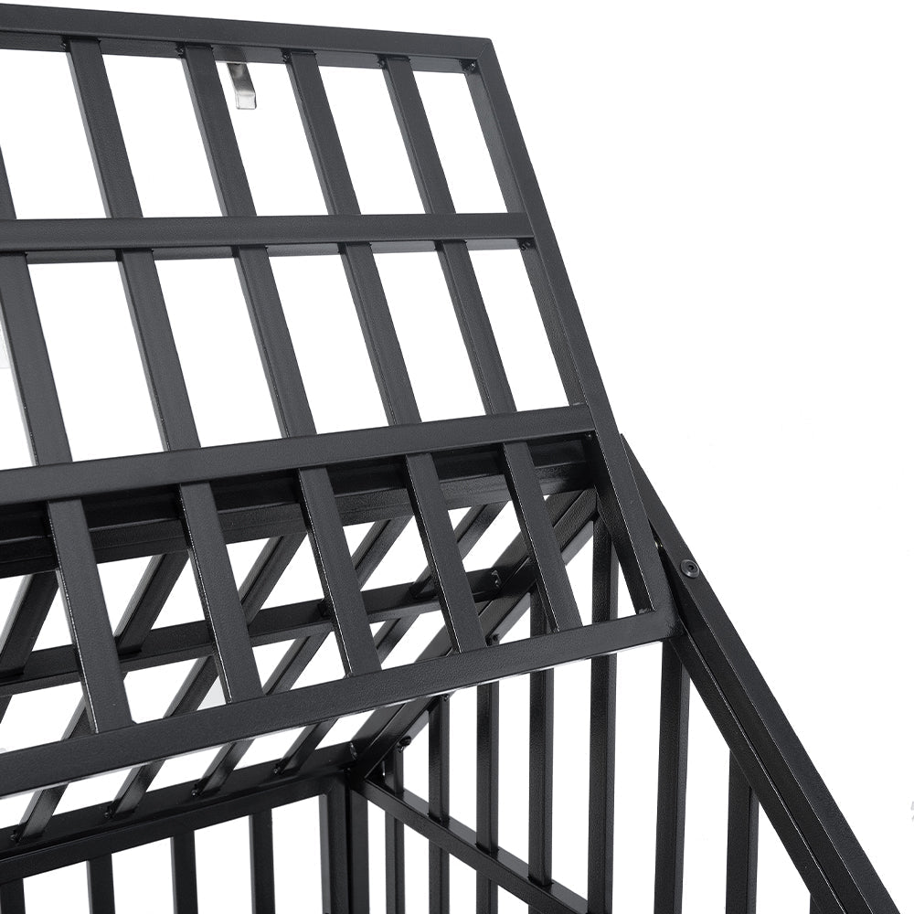 Heavy Duty Carbon Steel Dog Kennel Cage Crate W/ Sloped Roof And Wheels, 48