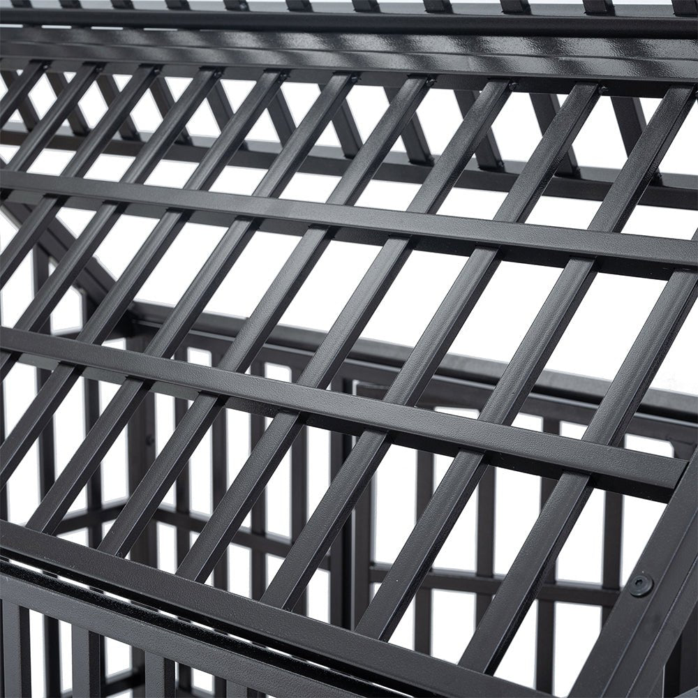 Heavy Duty Carbon Steel Dog Kennel Cage Crate W/ Sloped Roof And Wheels, 48
