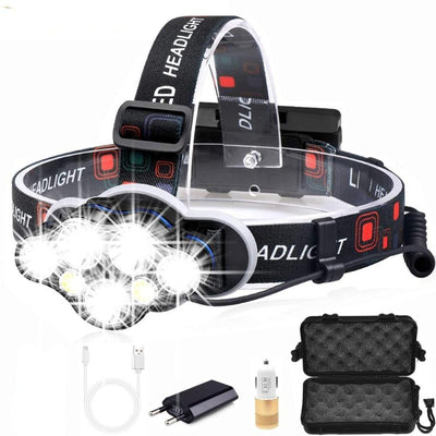 High Lumen Ultra Bright Powerful Rechargeable LED Headlamp USB Head Lamp 7 LED Headlight Head Flashlight Waterproof Flashlight Head Torch For Outdoor Camping Cycling Running Fishing