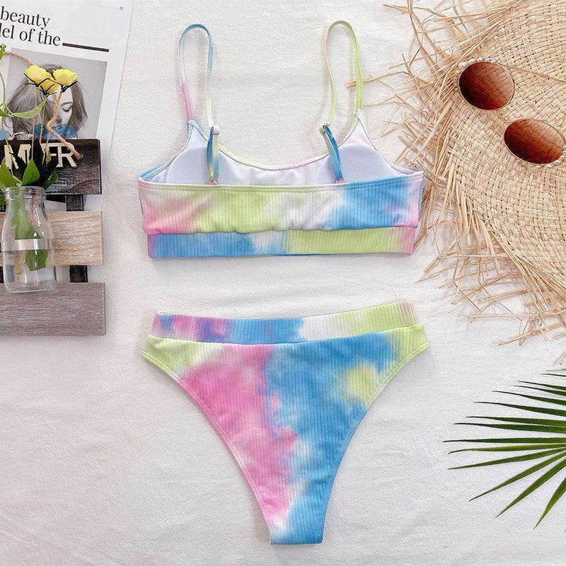 High Waist Bikini Swimsuits Women Push Up Swimwear Ribbed Bathing Suit Strap Bikinis Set Beachwear High Waist Bathing Suit Full Coverage Two Piece Swimsuit