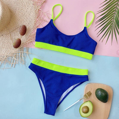 High Waist Bikini Swimsuits Women Push Up Swimwear Ribbed Bathing Suit Strap Bikinis Set Beachwear High Waist Bathing Suit Full Coverage Two Piece Swimsuit