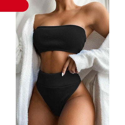 High Waist Bikinis Swimsuits Swimwear Women Black Strapless High Cut Bathing Suit Women Beachwear Women's Scoop Neck Cut Out Front Lace Up Back High Cut One Piece Swimsuit