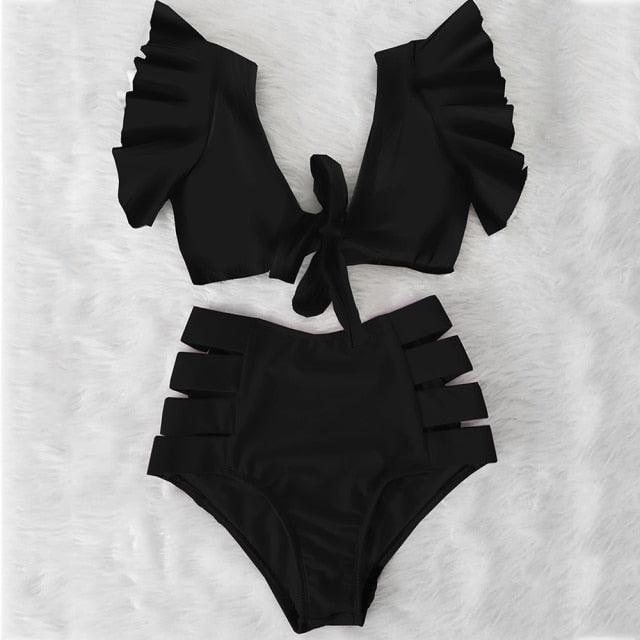 High Waist Ruffled Bikini Set Flounce Bikini Swimwear Women's Cute Ruffle 2 Piece Bathing Suits Elegant Bikini Swimsuits With Cheeky Floral Women Two Pieces Swimsuit Floral Beachwear V-Neck Bathing Suit