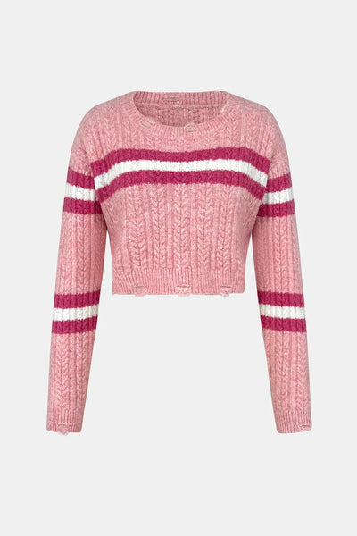 Hooded sweater base knit sweater short top contrasting color striped women