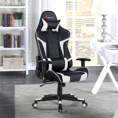 Reclining Swivel Massage Gaming Chair with Lumbar Support-White