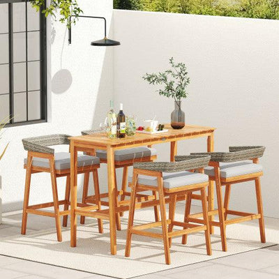 5 Pieces Patio Counter Height Bar Set with 4 Cushioned Barstools
