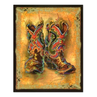 Cowboy Boots Wall Art - Framed Western Rodeo Print 16x20 with Poplar Wood Frame