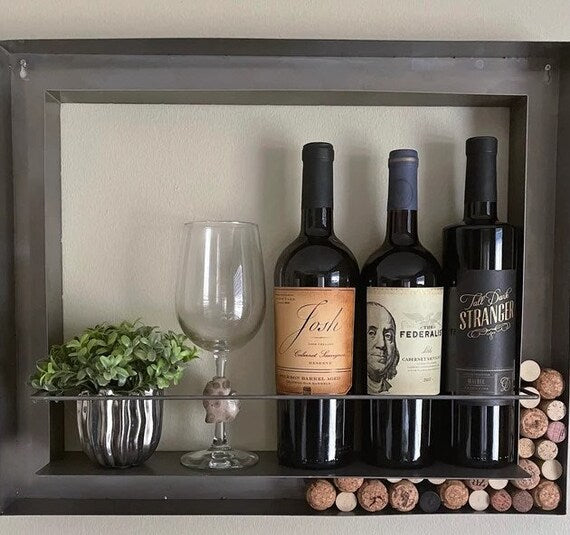 Metal Wall Bar Wine Bottle and Wine Cork Holder