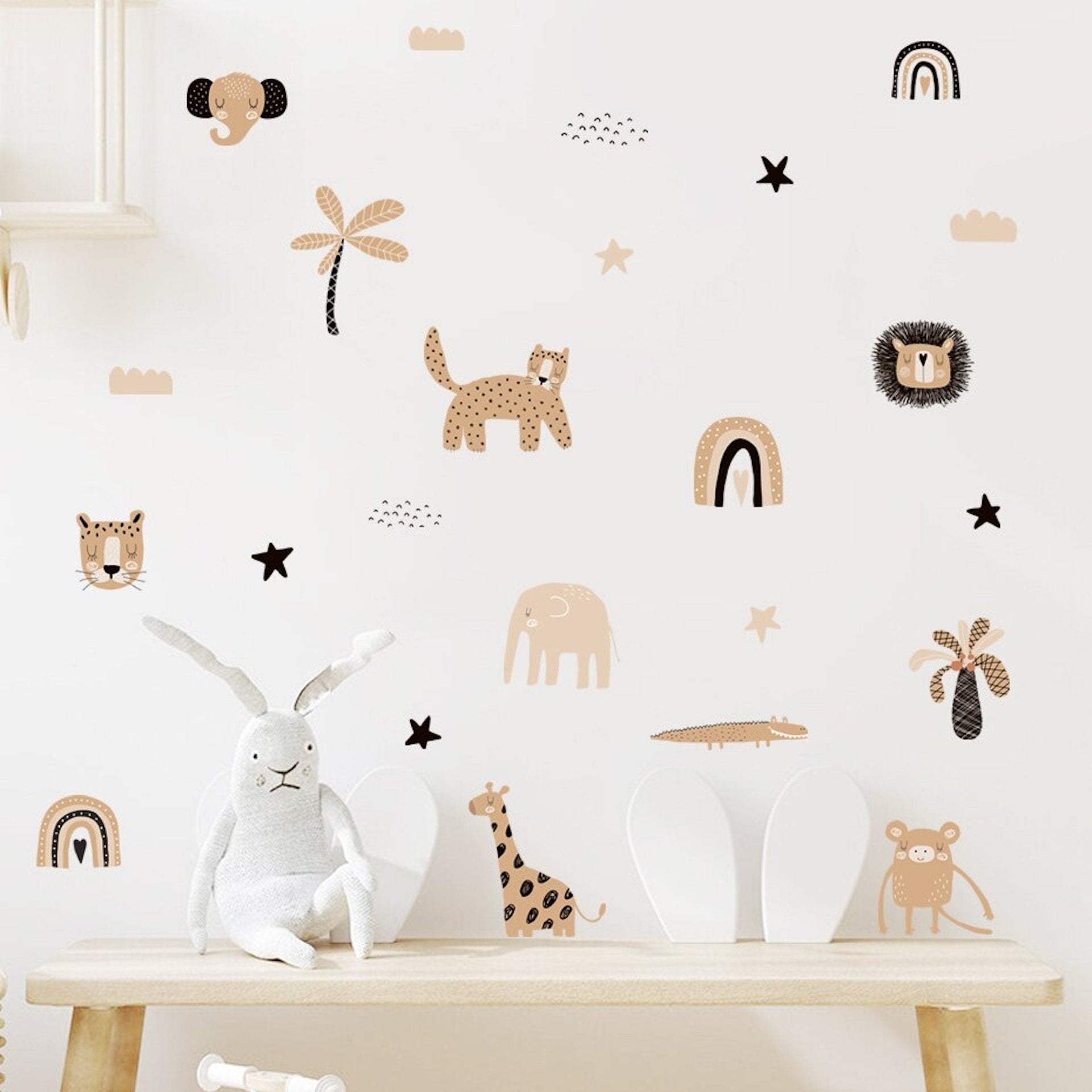 Wandaufkleber Kinder Safari Löwen Elefanten Giraffen als Set