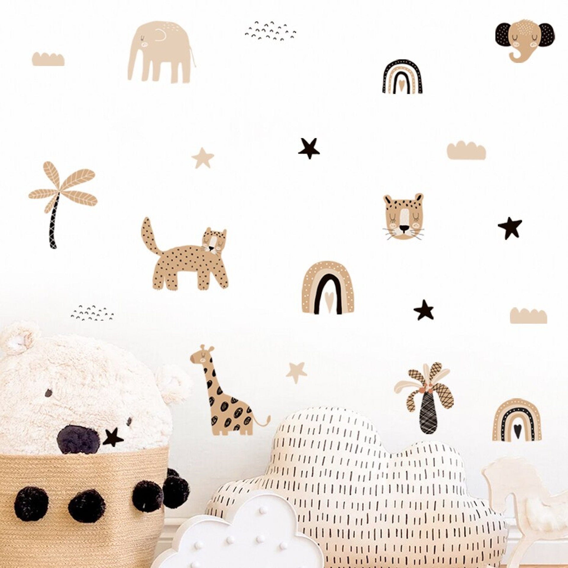 Wandaufkleber Kinder Safari Löwen Elefanten Giraffen als Set