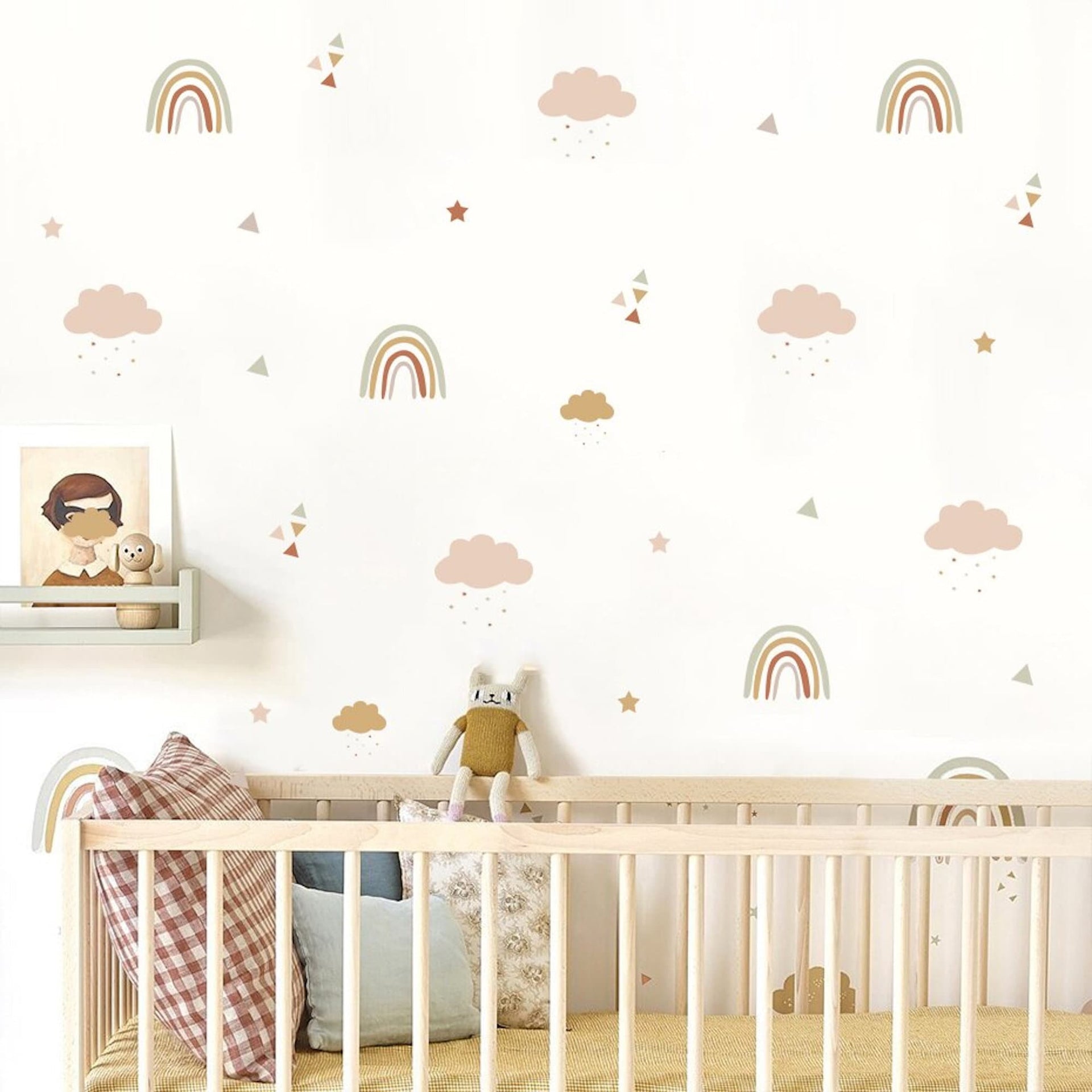 Wandaufkleber Kinder Regen Bogen und Wolken als Sticker Set