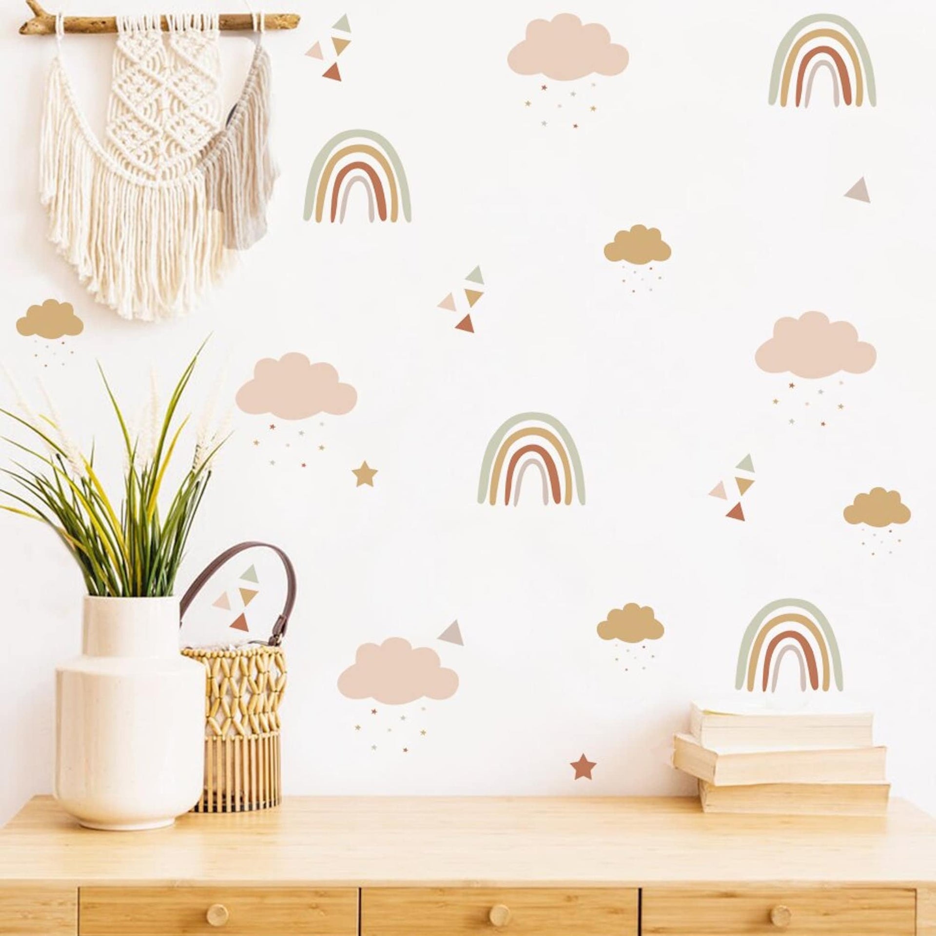 Wandaufkleber Kinder Regen Bogen und Wolken als Sticker Set