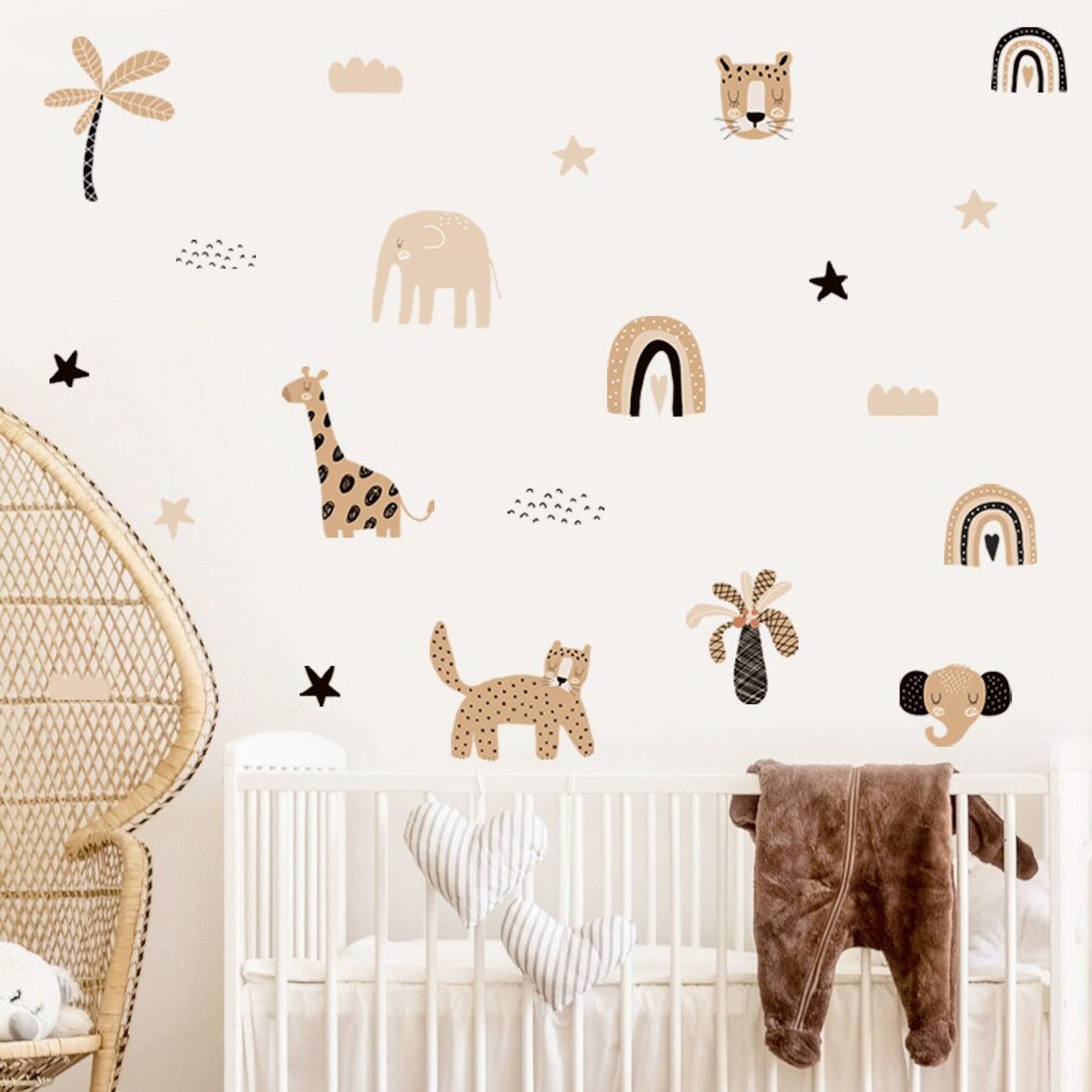 Wandaufkleber Kinder Safari Löwen Elefanten Giraffen als Set