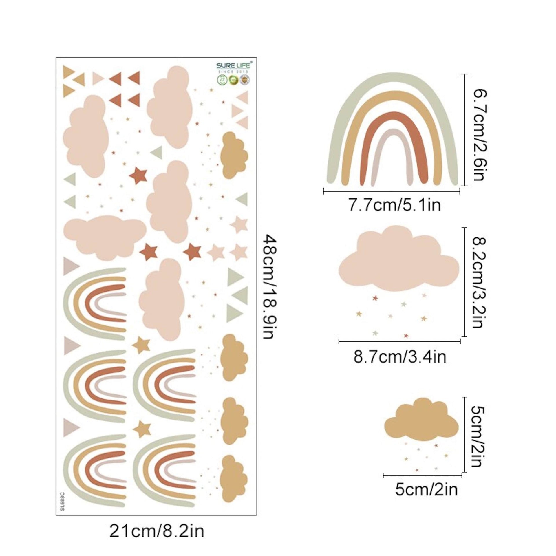 Wandaufkleber Kinder Regen Bogen und Wolken als Sticker Set
