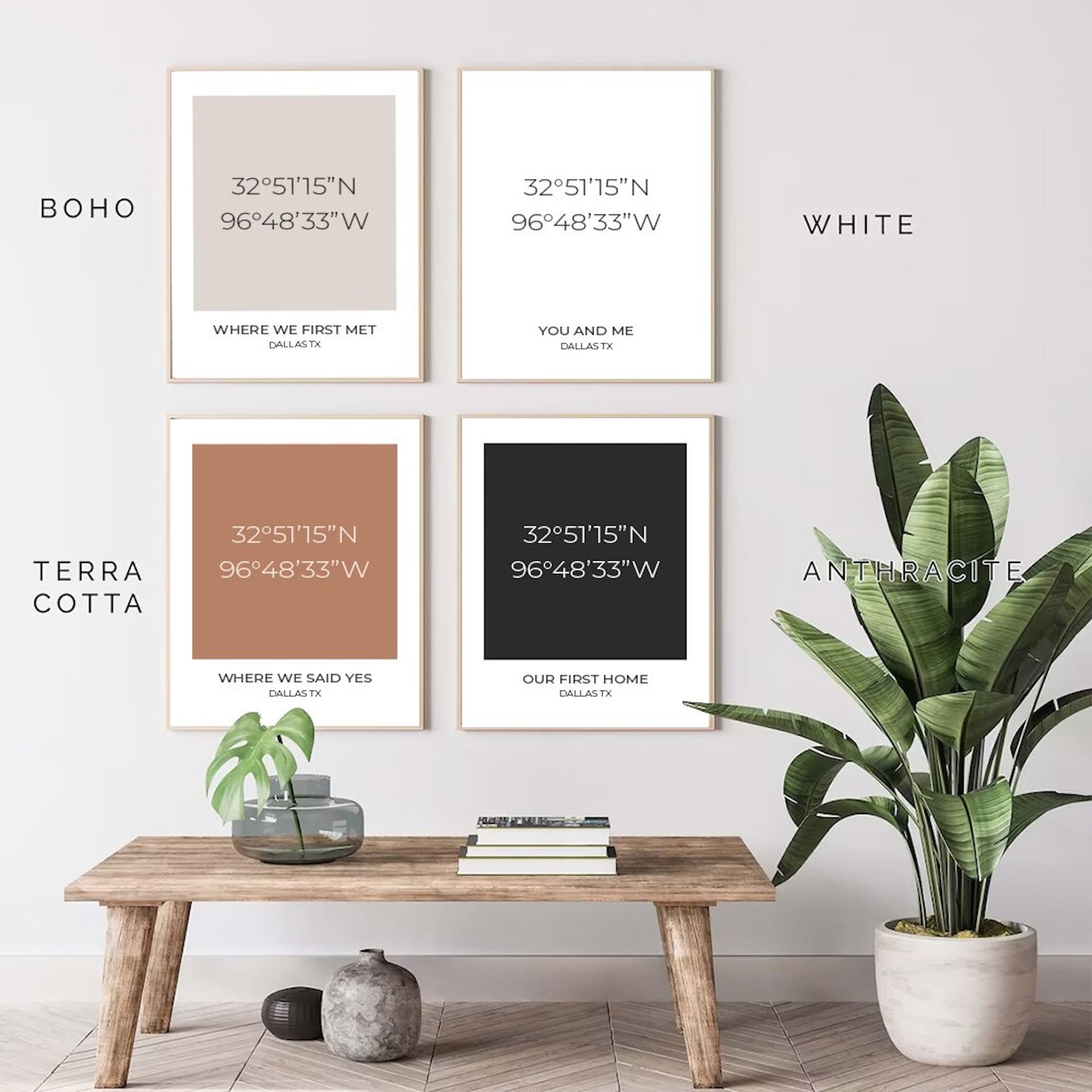 Poster Koordinaten Personalisiert mit besonderem Wunschort und Wunschfarbe als Deko Print ohne Rahmen