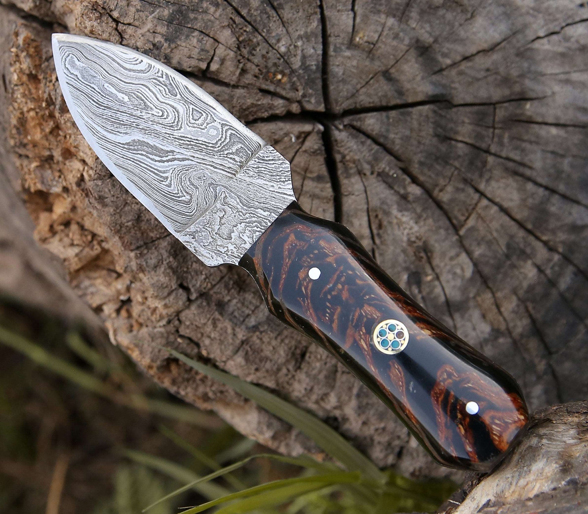 Ambush Damascus Fixed Blade Pocket Knife 6