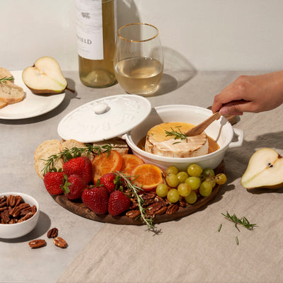 Ceramic Brie Baker & Acacia Wood Spreader Set