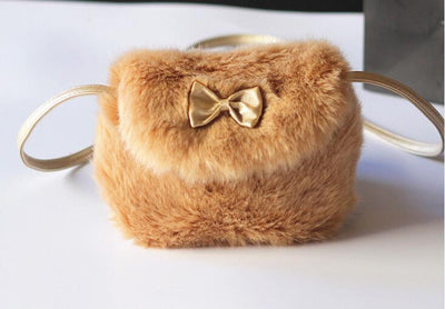 Kids Mini Cross body Bag Bowknot Imitation Fur Shoulder Messenger Bag
