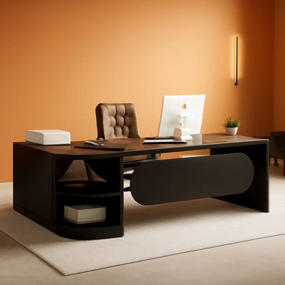L Shaped Desk With Storage Shelves For Home Office