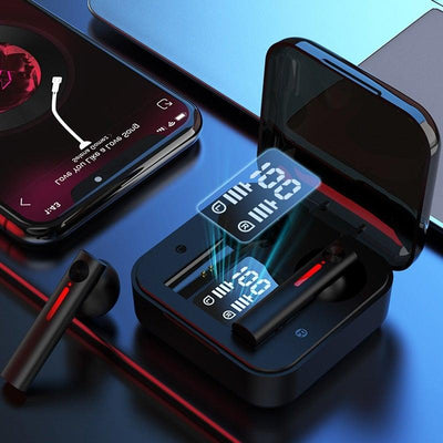 LED Display Bluetooth 5.0 Wireless Headphone Magnetic 9D Stereo Sound Earbud Sports Easy Pairing Earphone With Microphone Bluetooth In Ear Built-in Mic Headset For Sport Black Headphones Wireless Light Weight Design