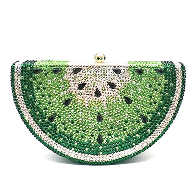 Lemon Shape AB/Gold Rhinestone Small Women Shoulder Bag Luxury Designer Lady Girls Evening Clutches Wedding Party Chain Purse