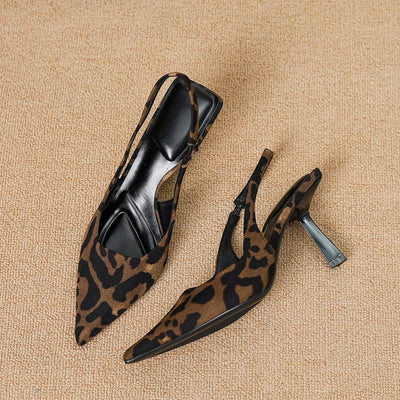 Leopard Point Toe Slingback Pumps