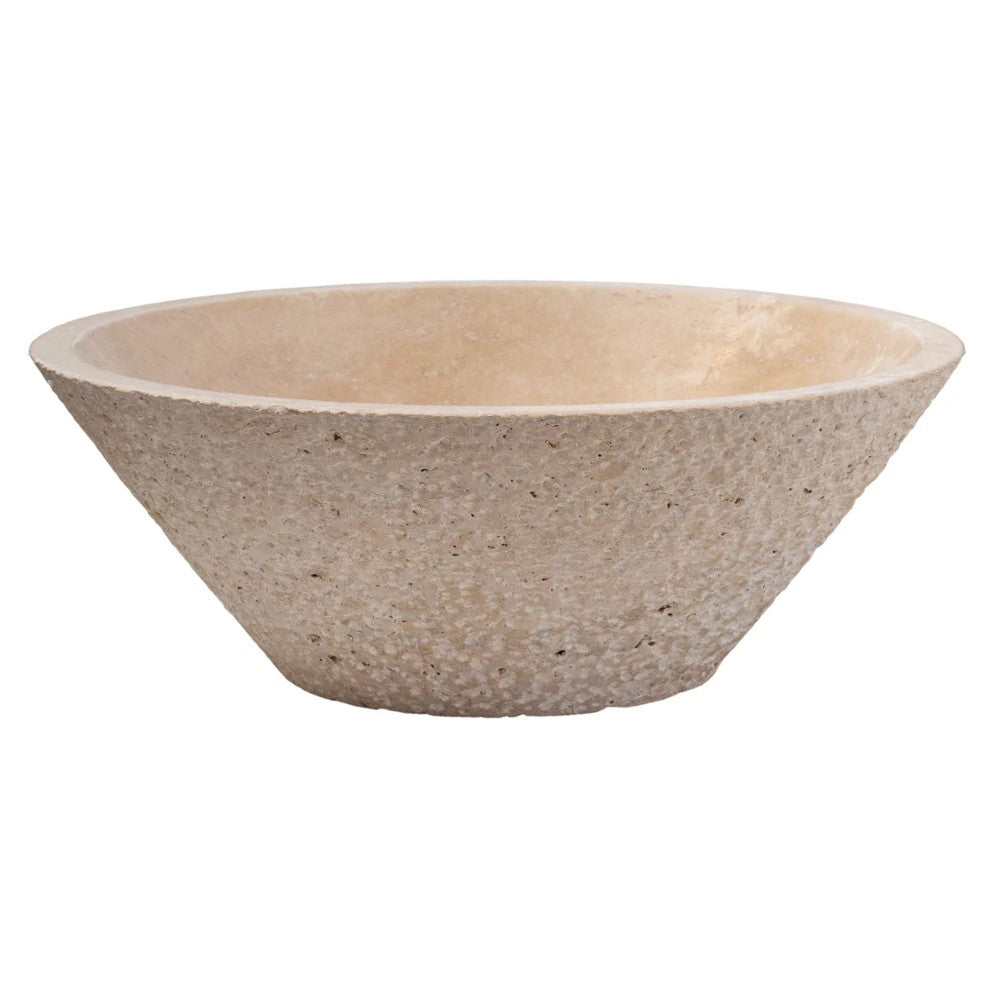 Light Beige Travertine V-Shape Tapered Sink Honed Inside and Sandblasted Outside (D)16