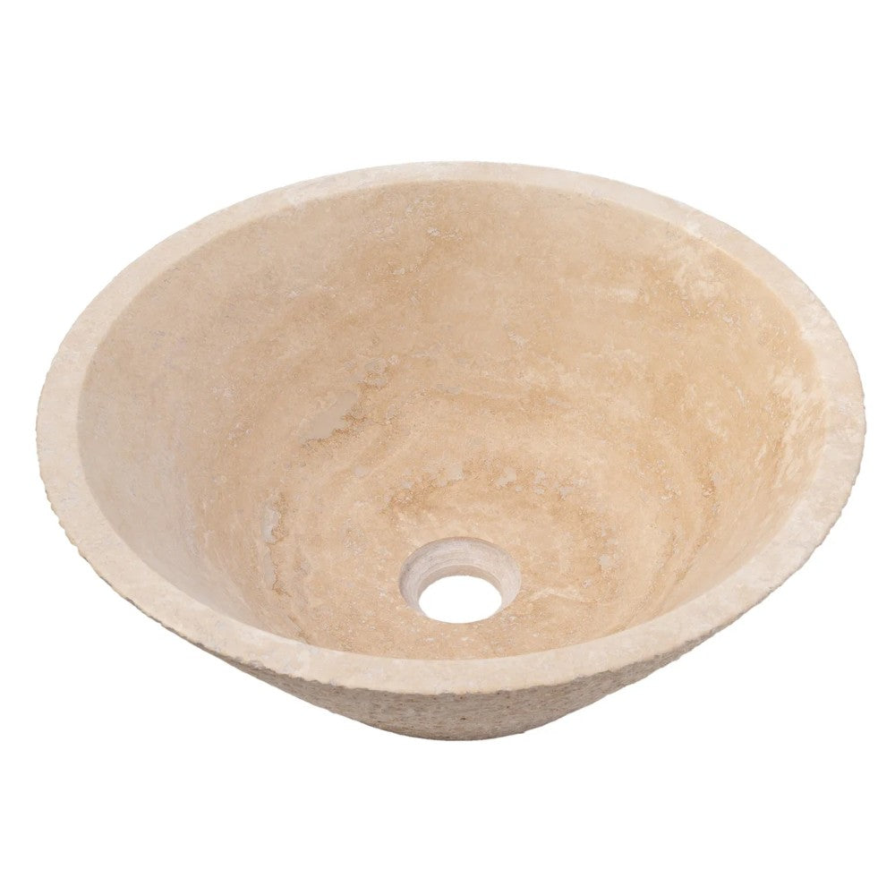 Light Beige Travertine V-Shape Tapered Sink Honed Inside and Sandblasted Outside (D)16